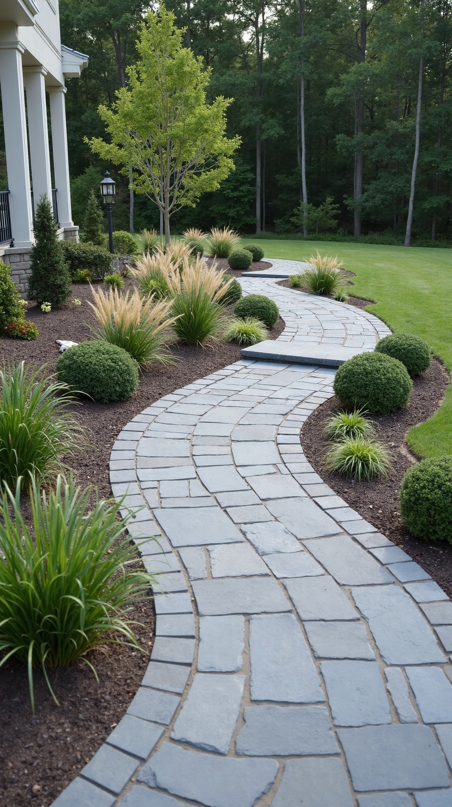 organic flowing curved bluestone pathway design