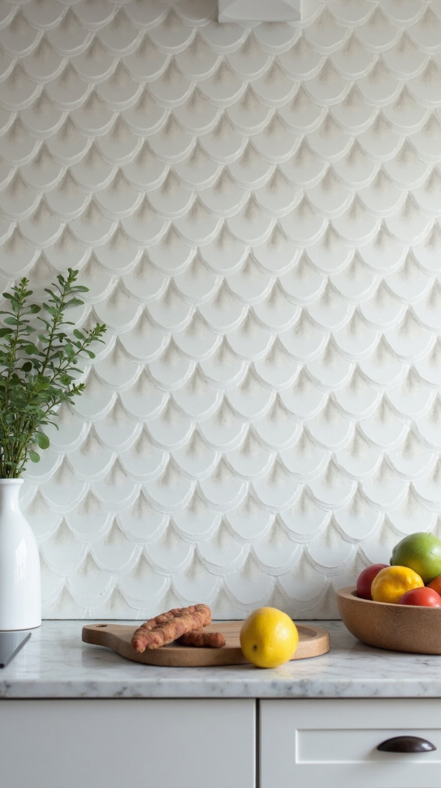 organic textured reflective scalloped fish scale tiles