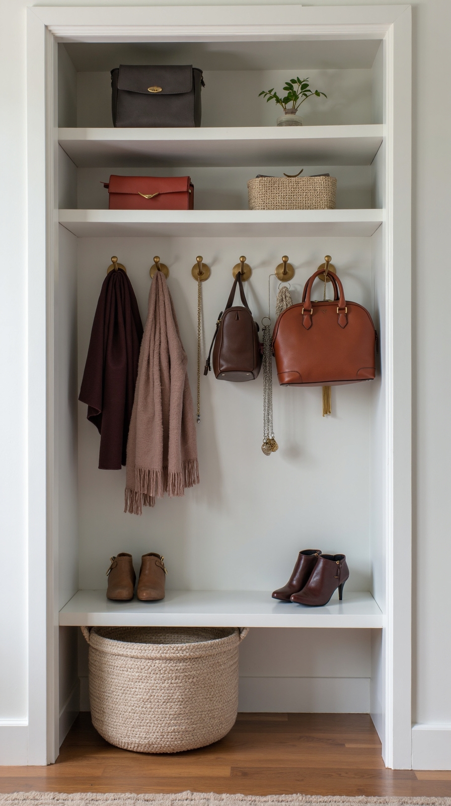 organize accessories with wall mounted hooks