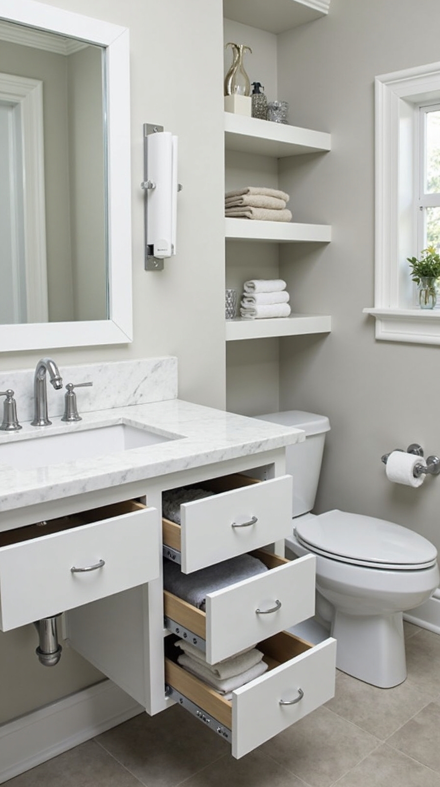 organized accessible customizable bathroom storage