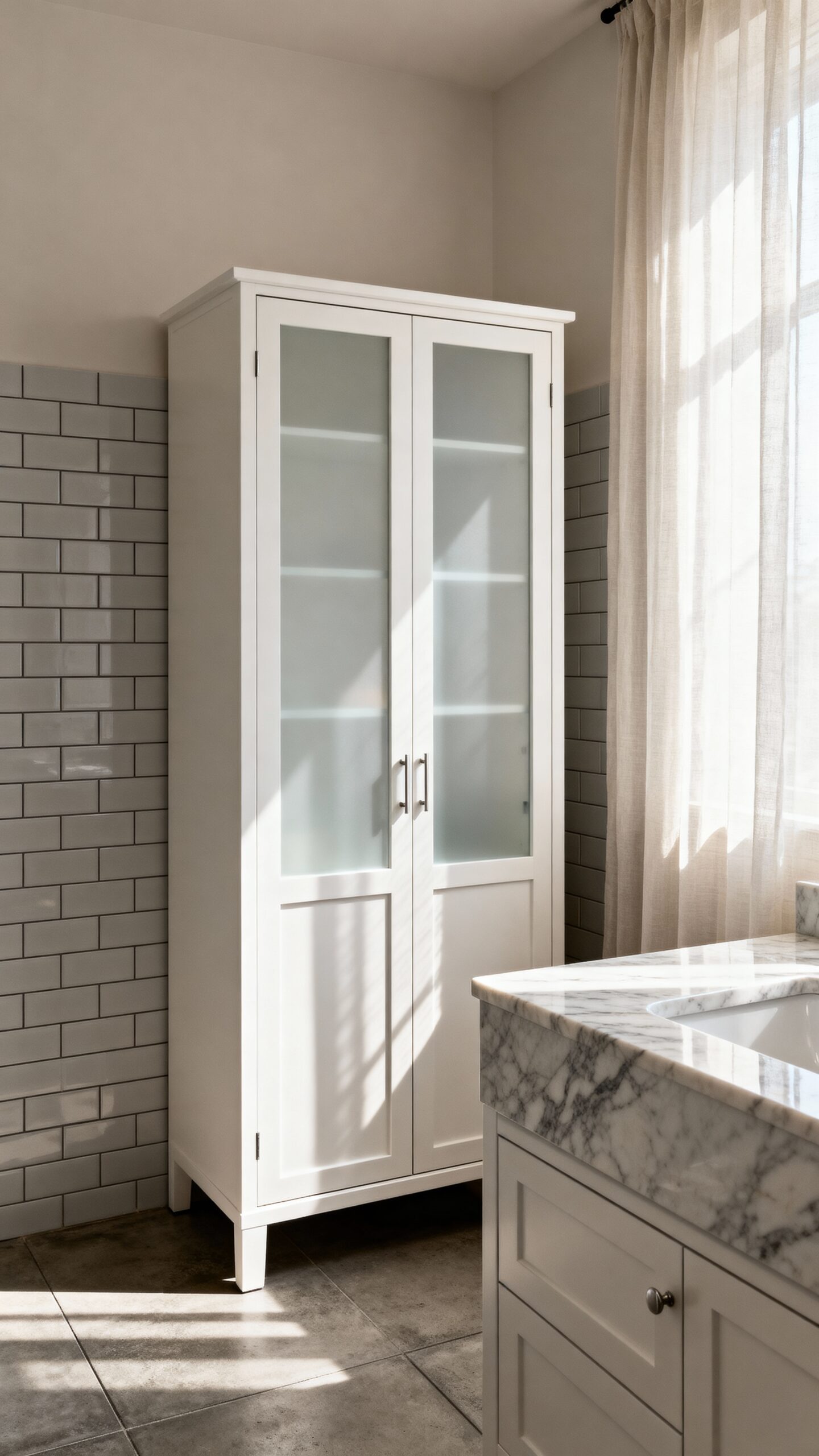 organized sophisticated bathroom storage solution