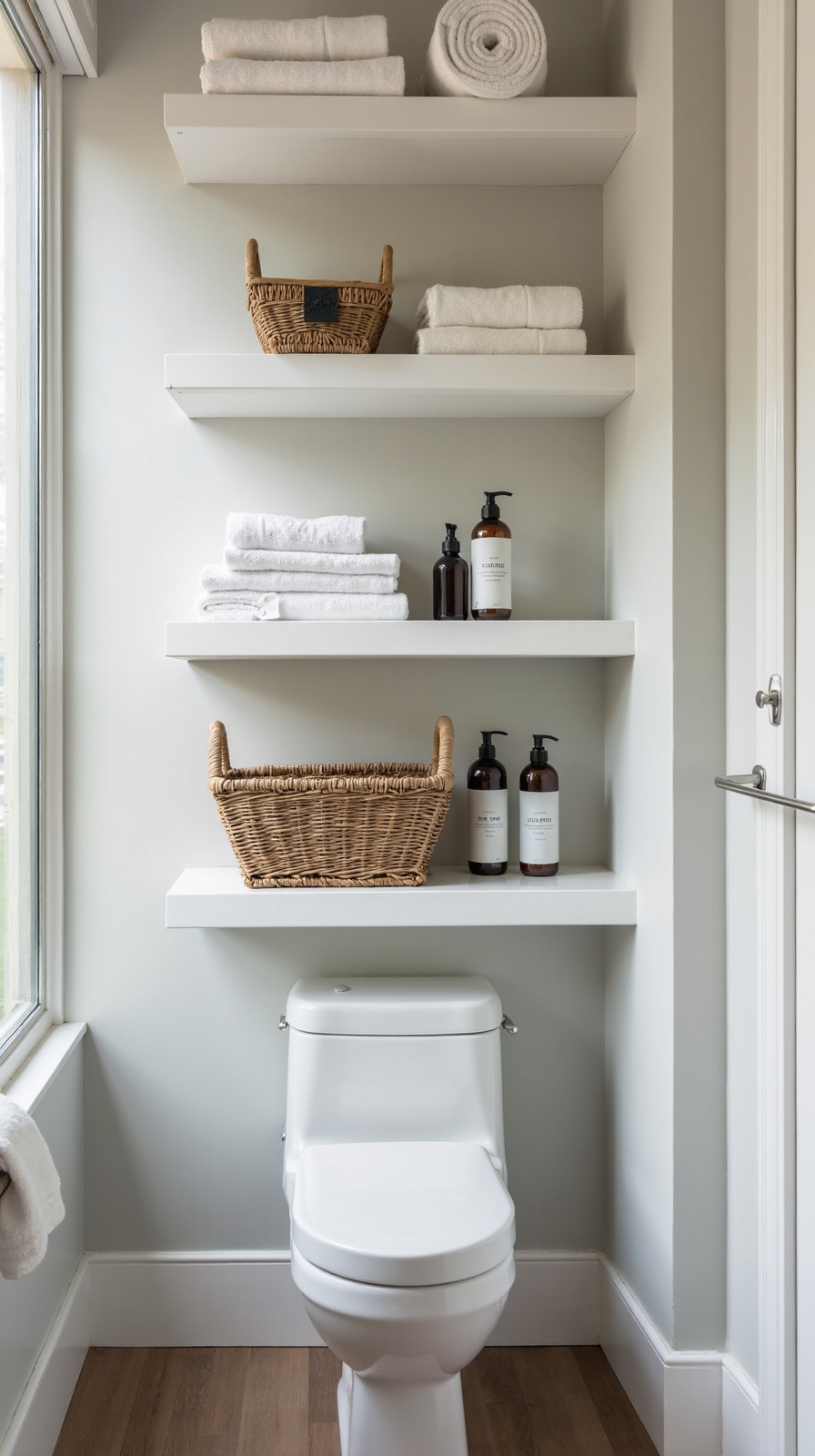 organized vertical bathroom wall storage