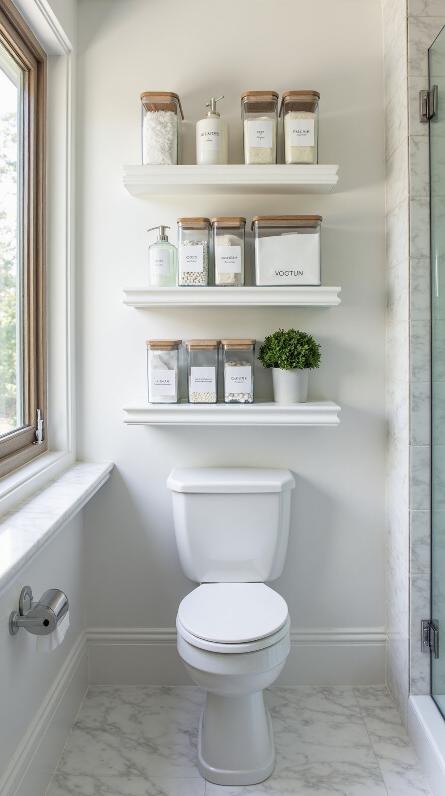 organized visually cohesive streamlined minimalist bathroom