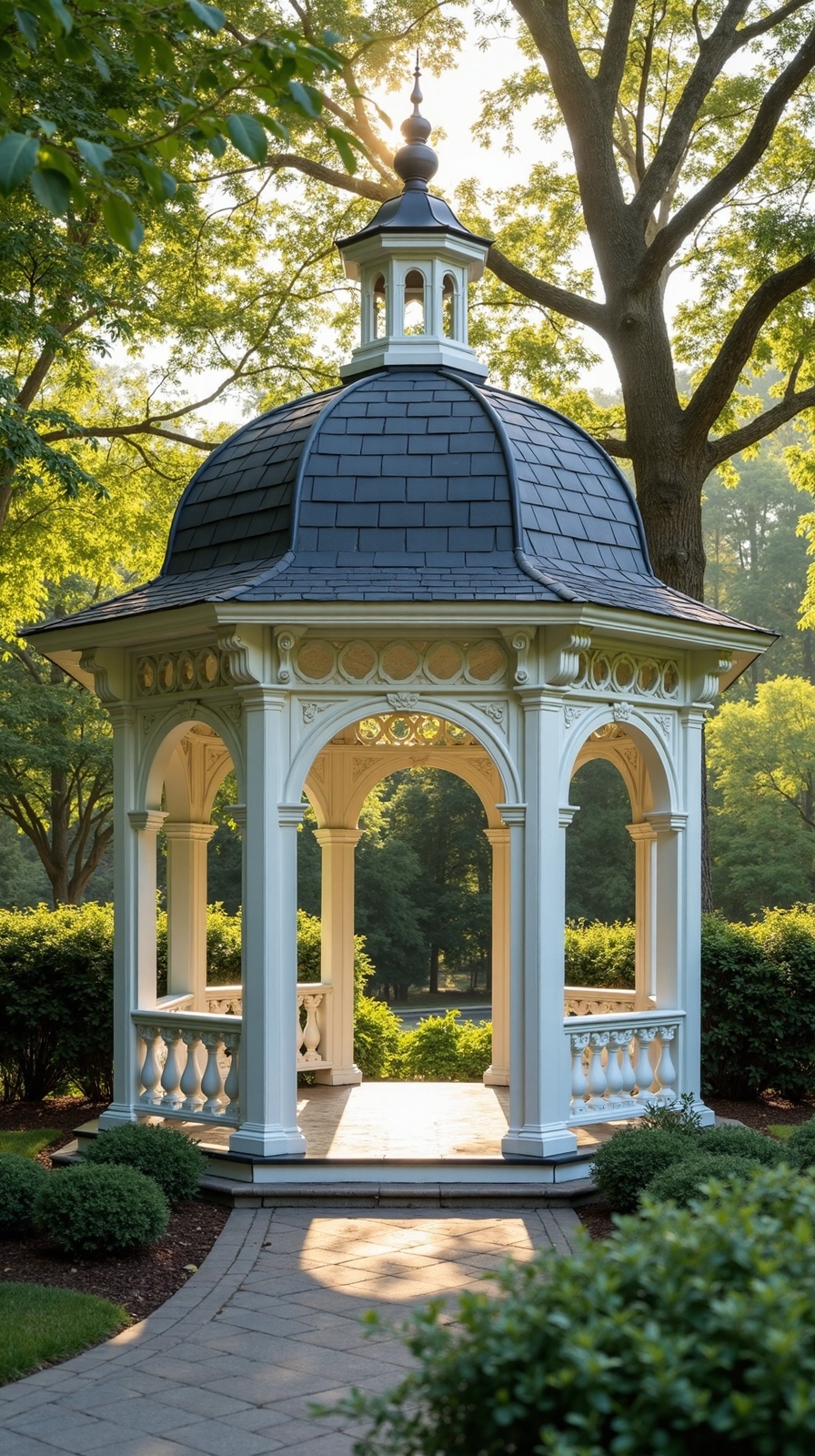 ornate victorian style octagonal gazebo with cupola