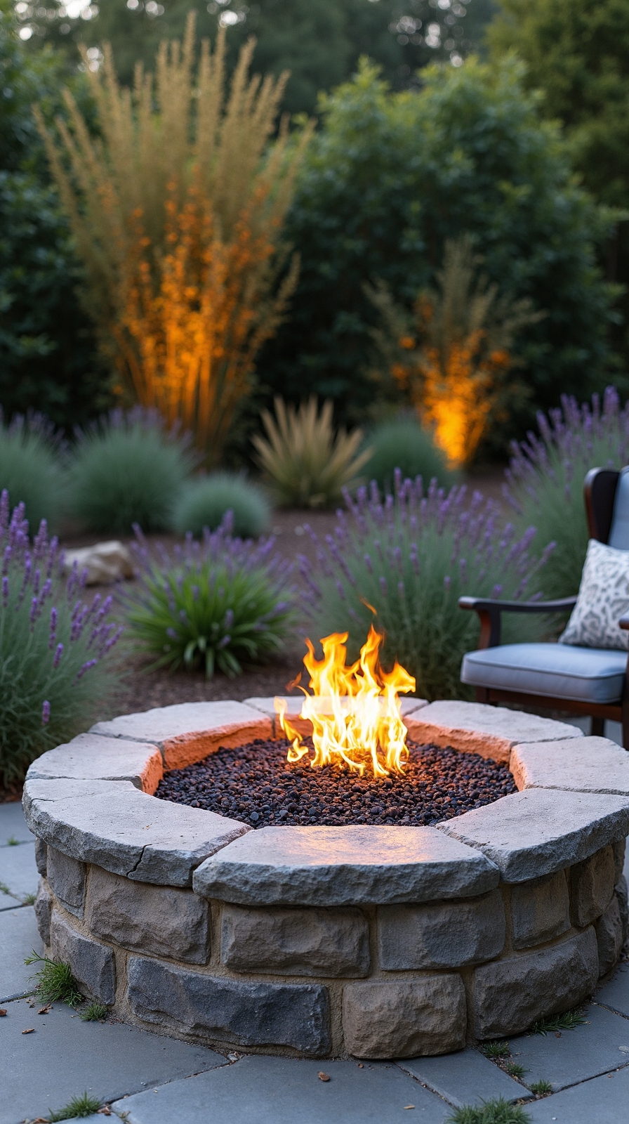outdoor fire pit heat resistant plant arrangement
