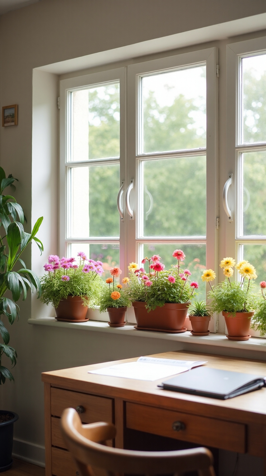 outdoor greenery with window mounted planters