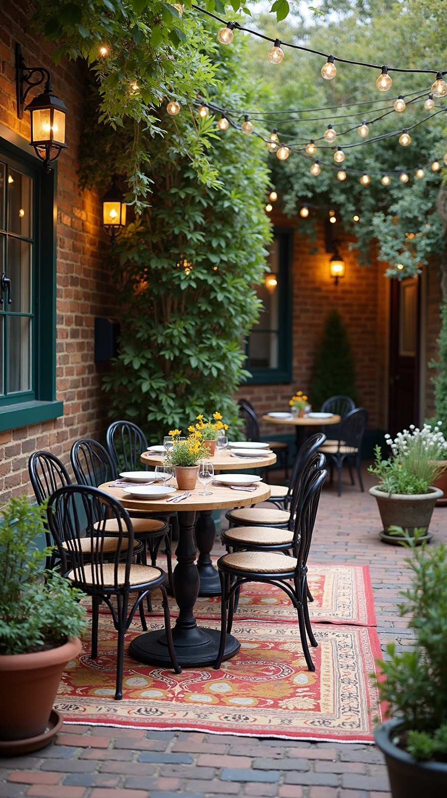 outdoor rugs define dining space