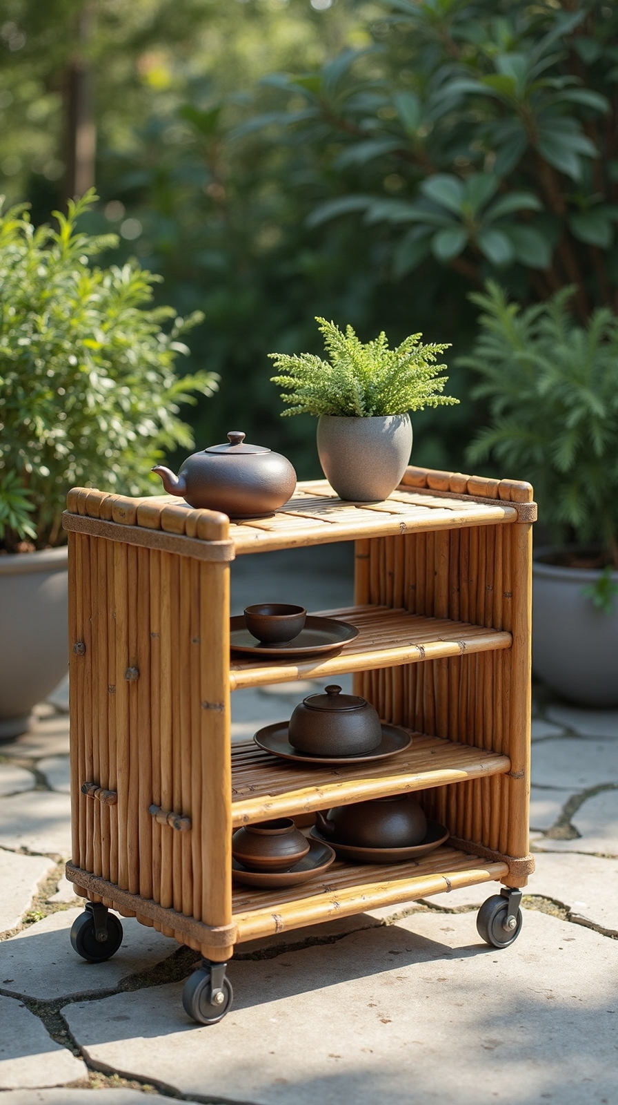 outdoor tea station with rolling storage
