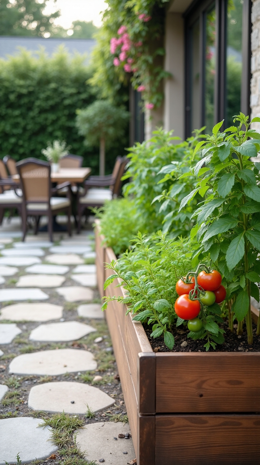 patio kitchen garden with edible plants