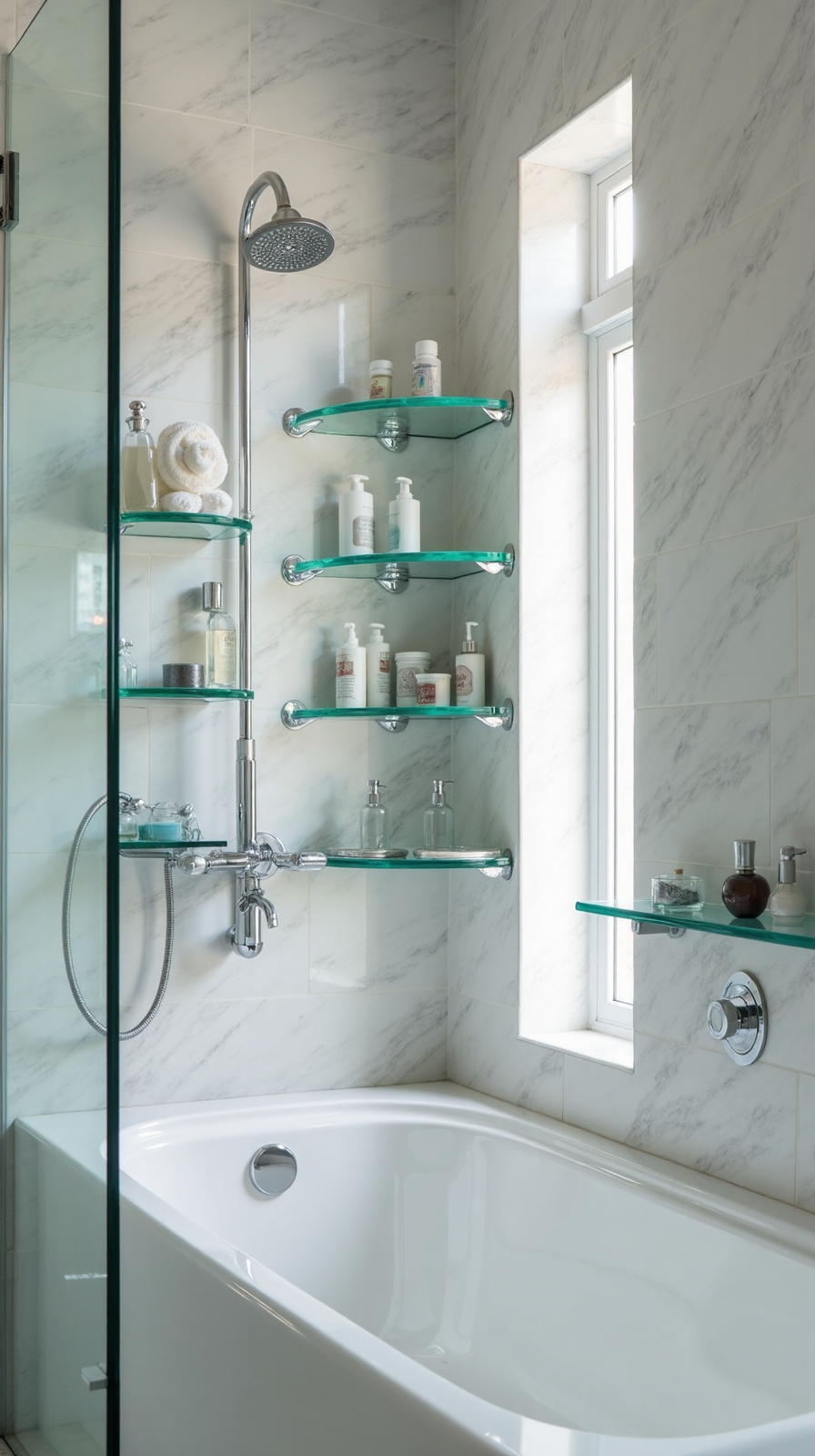 practical functional visually appealing shower storage