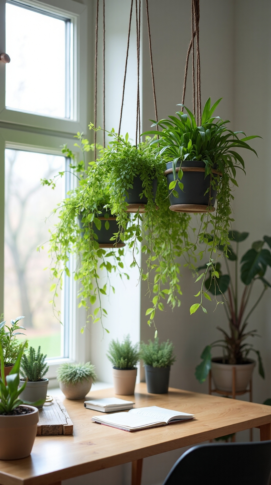 productive vertical window gardens with hanging plants