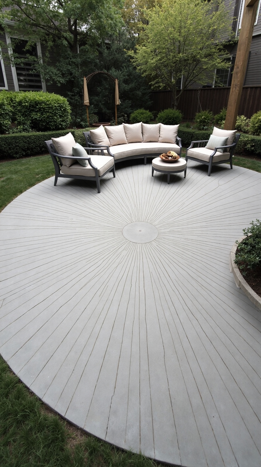 radiating contemporary concrete patio design