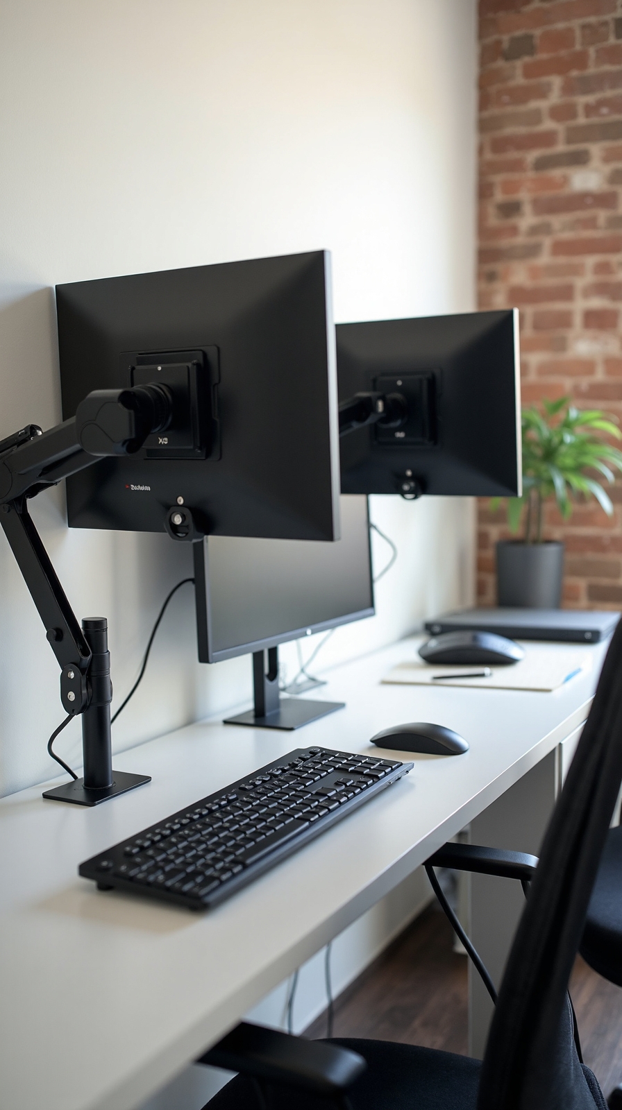 reclaim workspace with adjustable monitor arms
