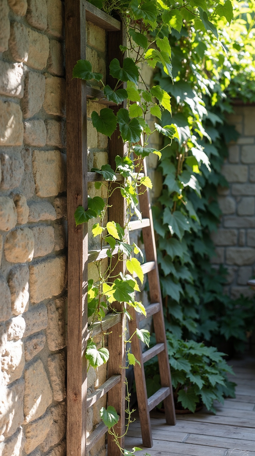 reclaimed wood ladder garden trellis