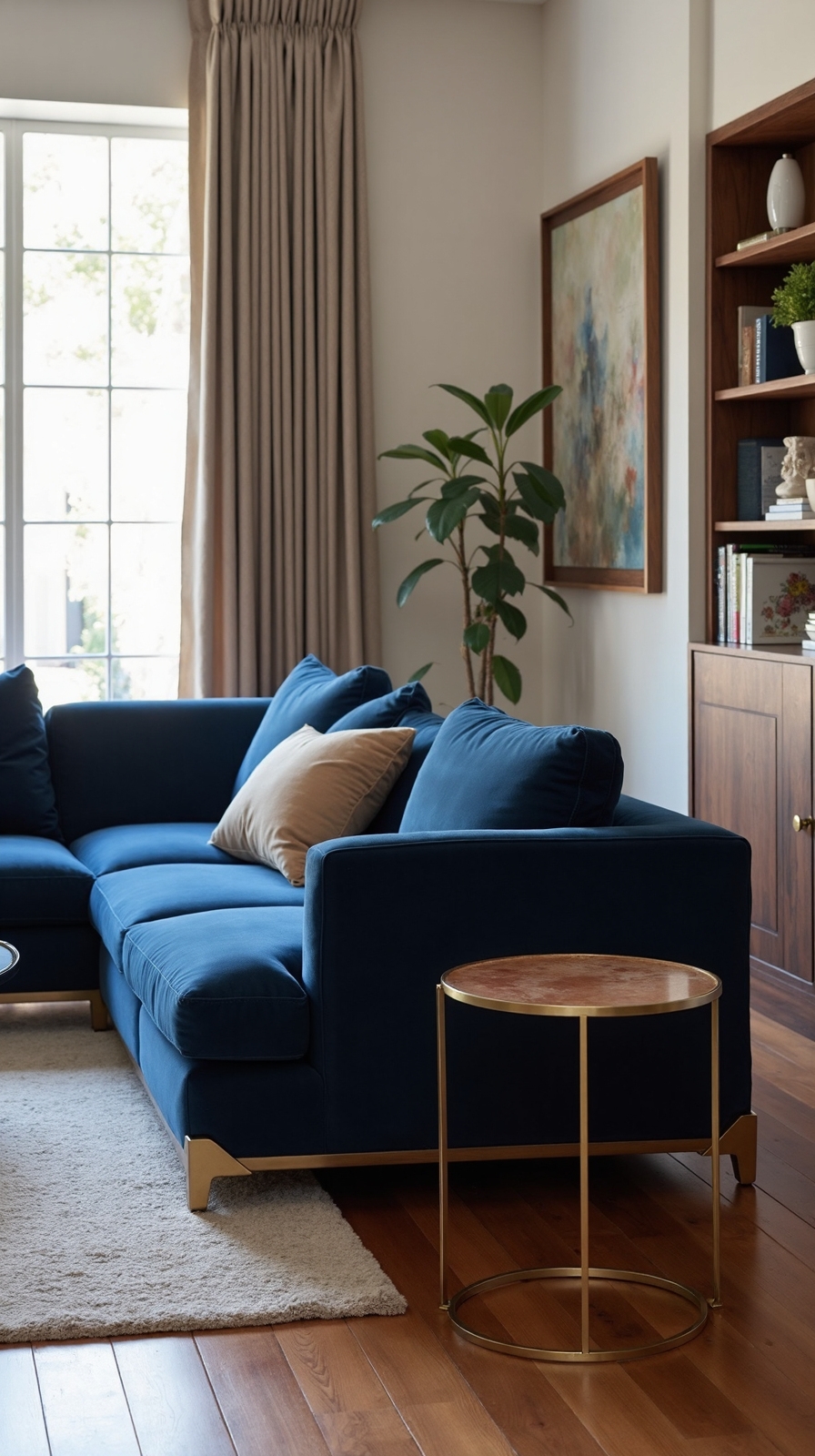 refined and cozy navy sectional