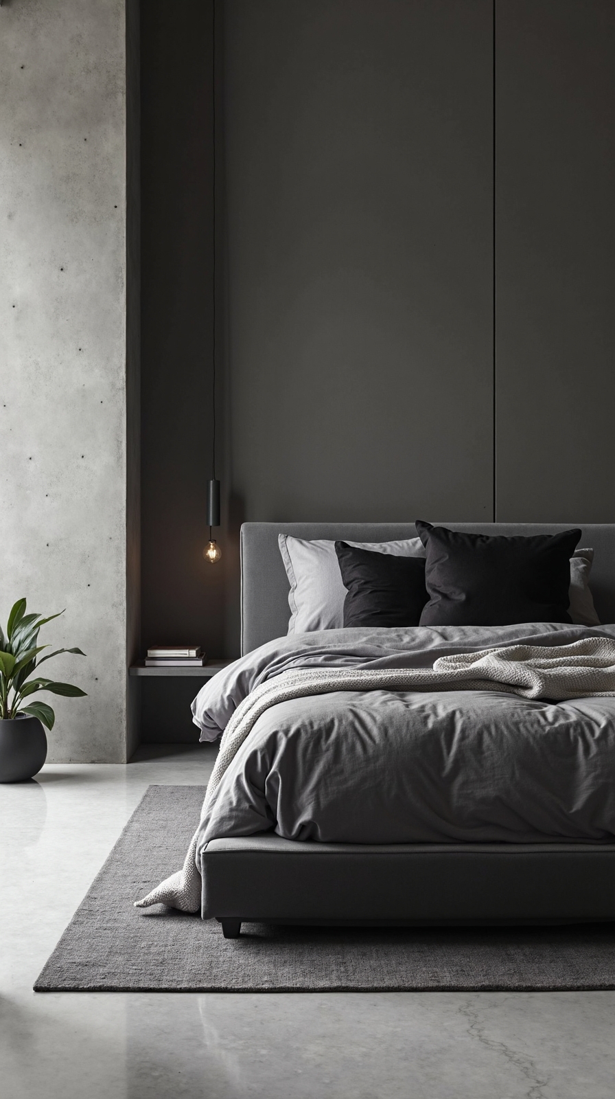 refined minimalist charcoal platform bed
