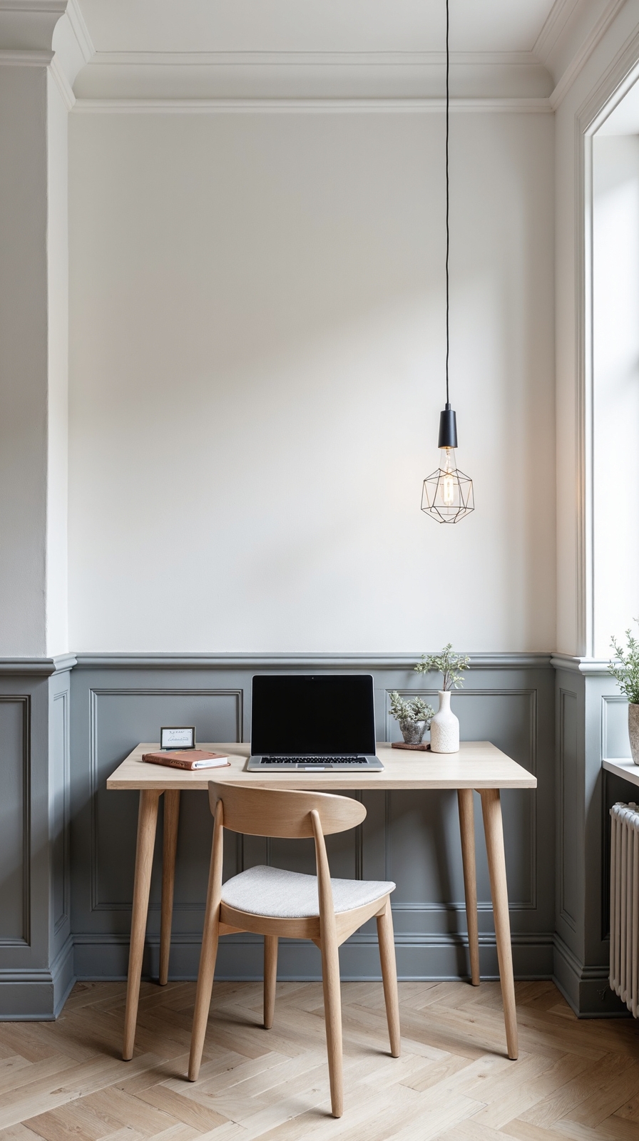 refined sophisticated home office wainscoting