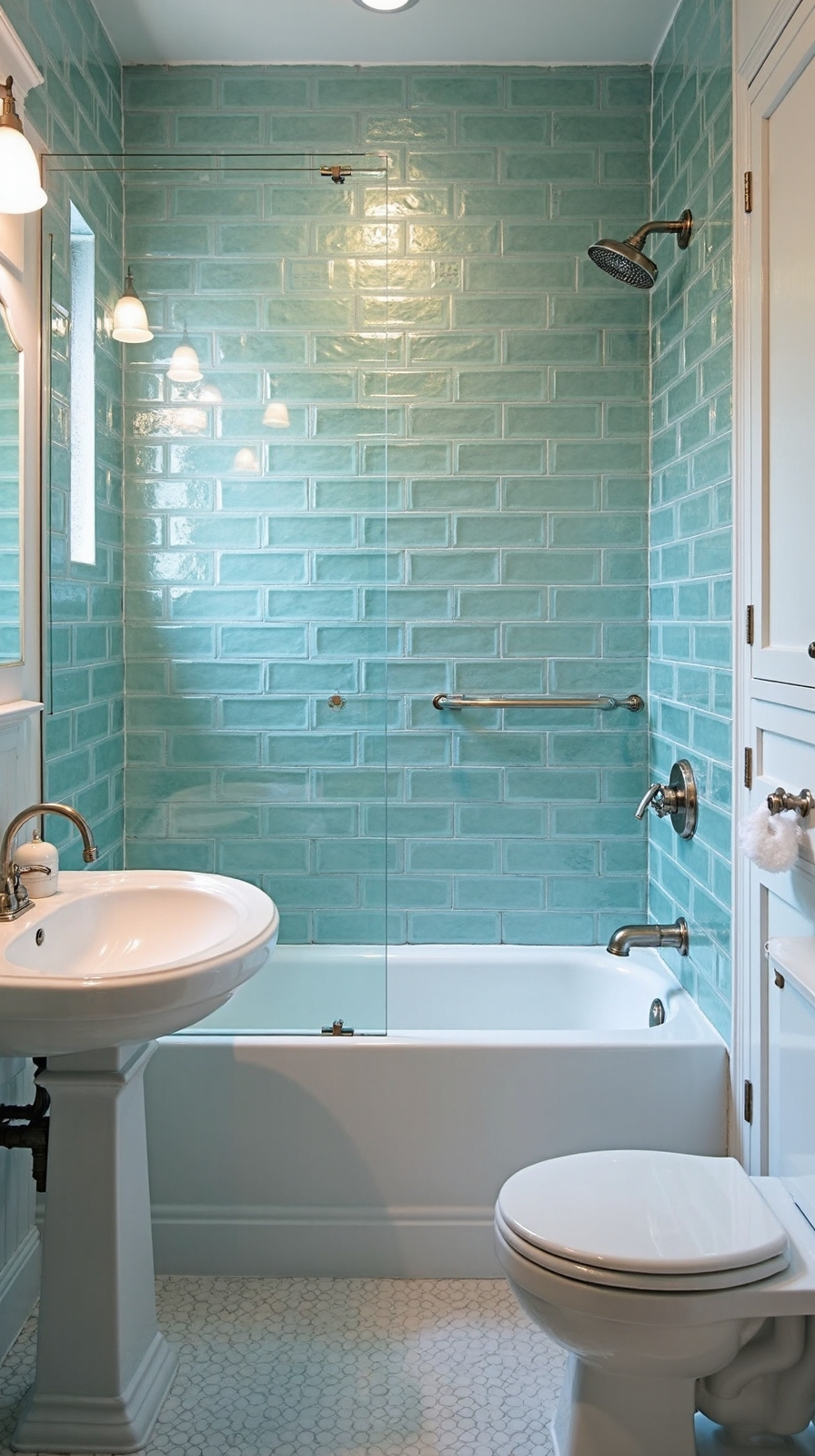 reflective glass tiles brighten bathrooms