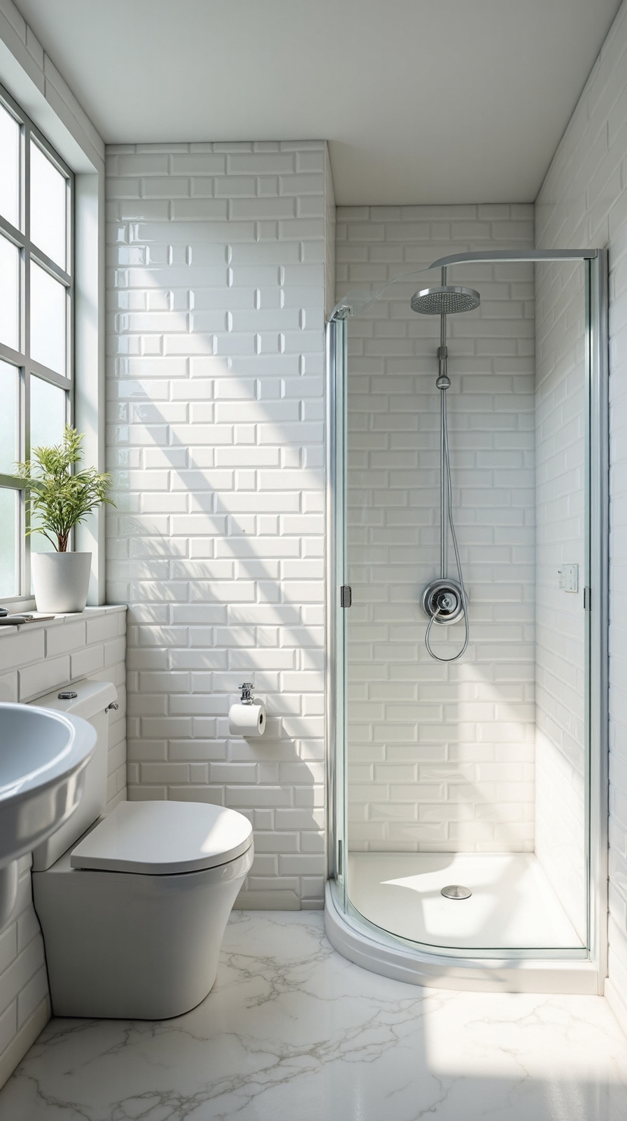 reflective light enhancing bathroom color scheme