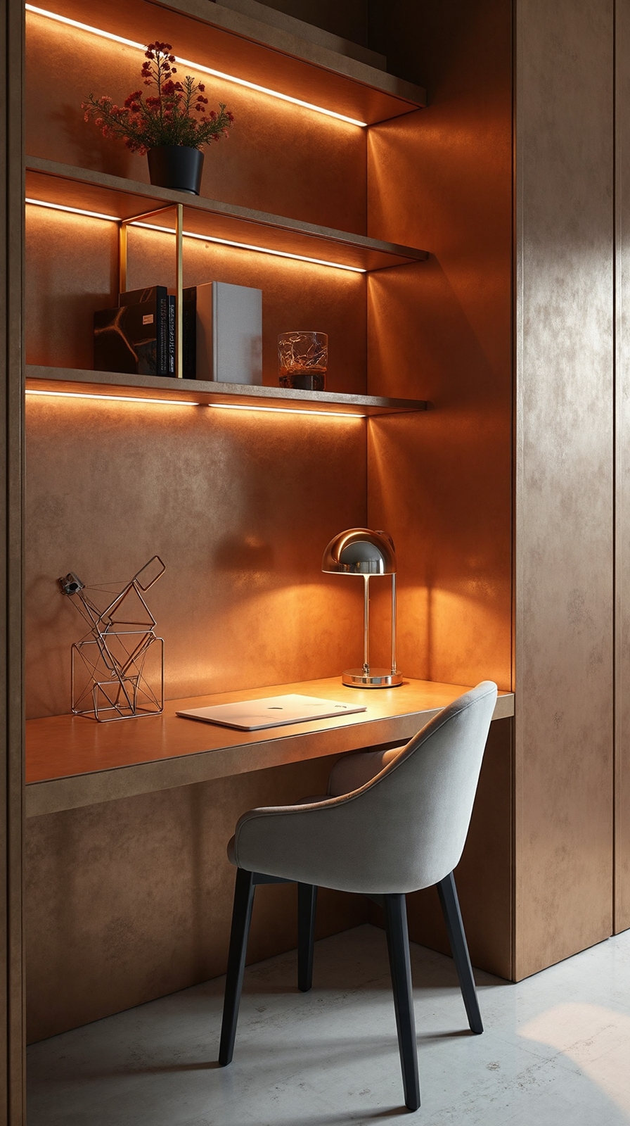 reflective metallic lighting energizes workspace