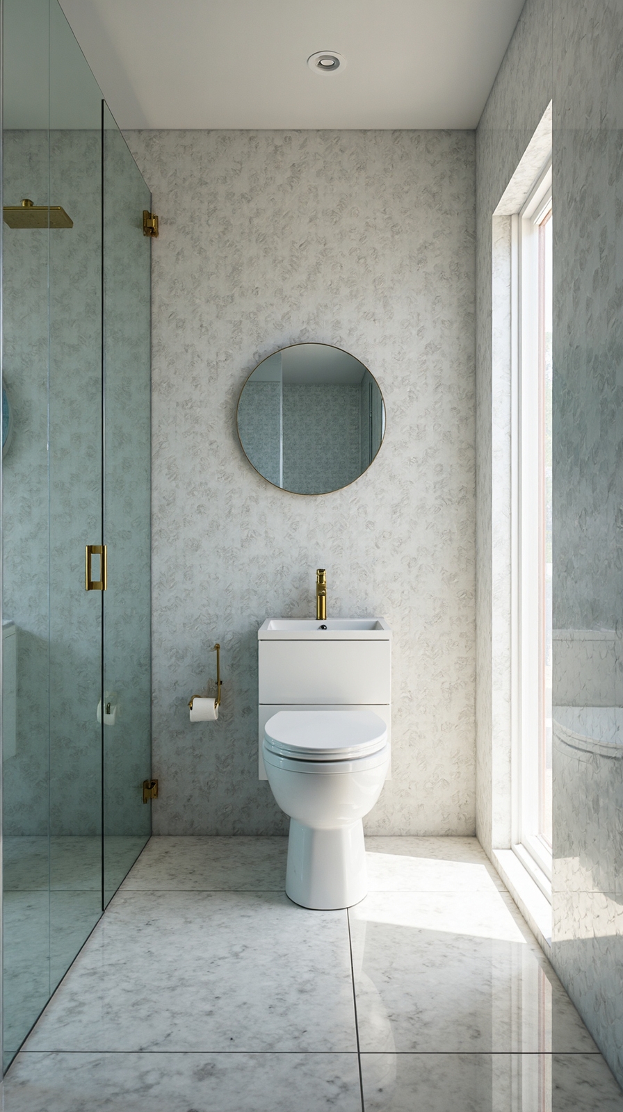 reflective tile transforms cramped bathroom