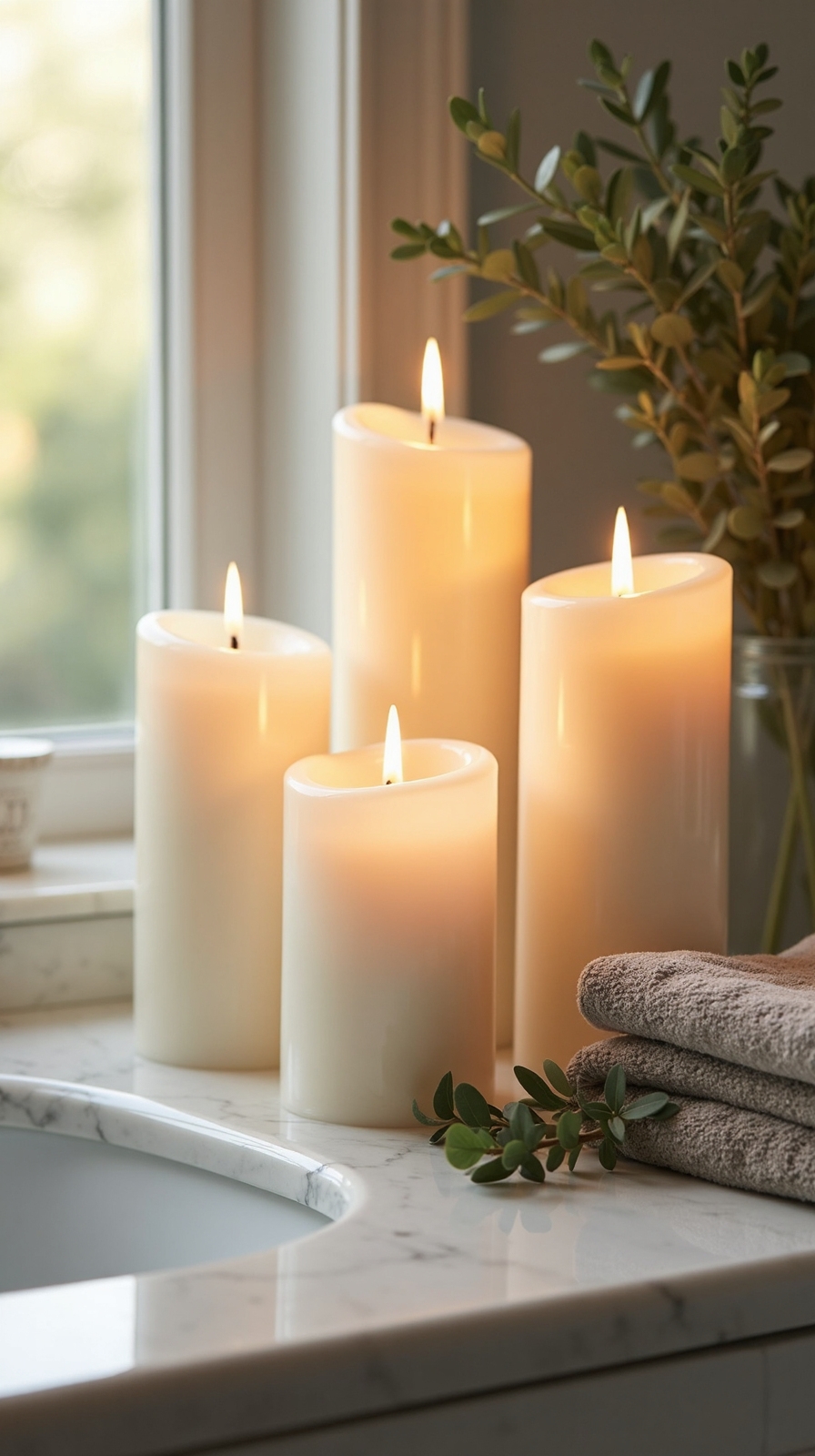 relaxing ambient spa like candlelit bathroom