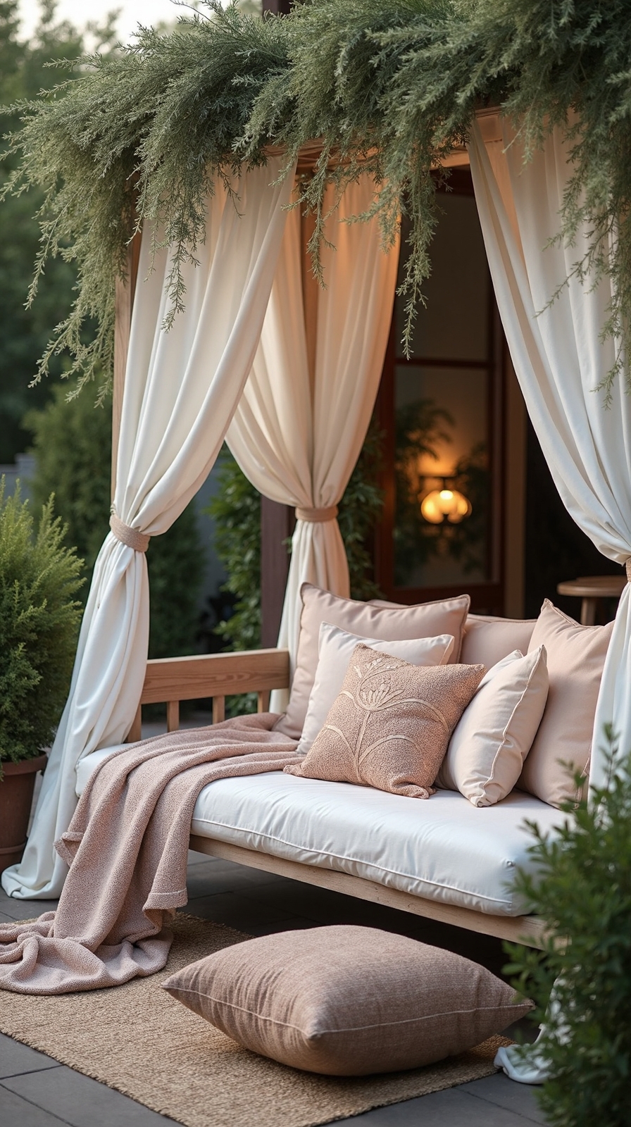 relaxing daybed oasis with flowing curtains