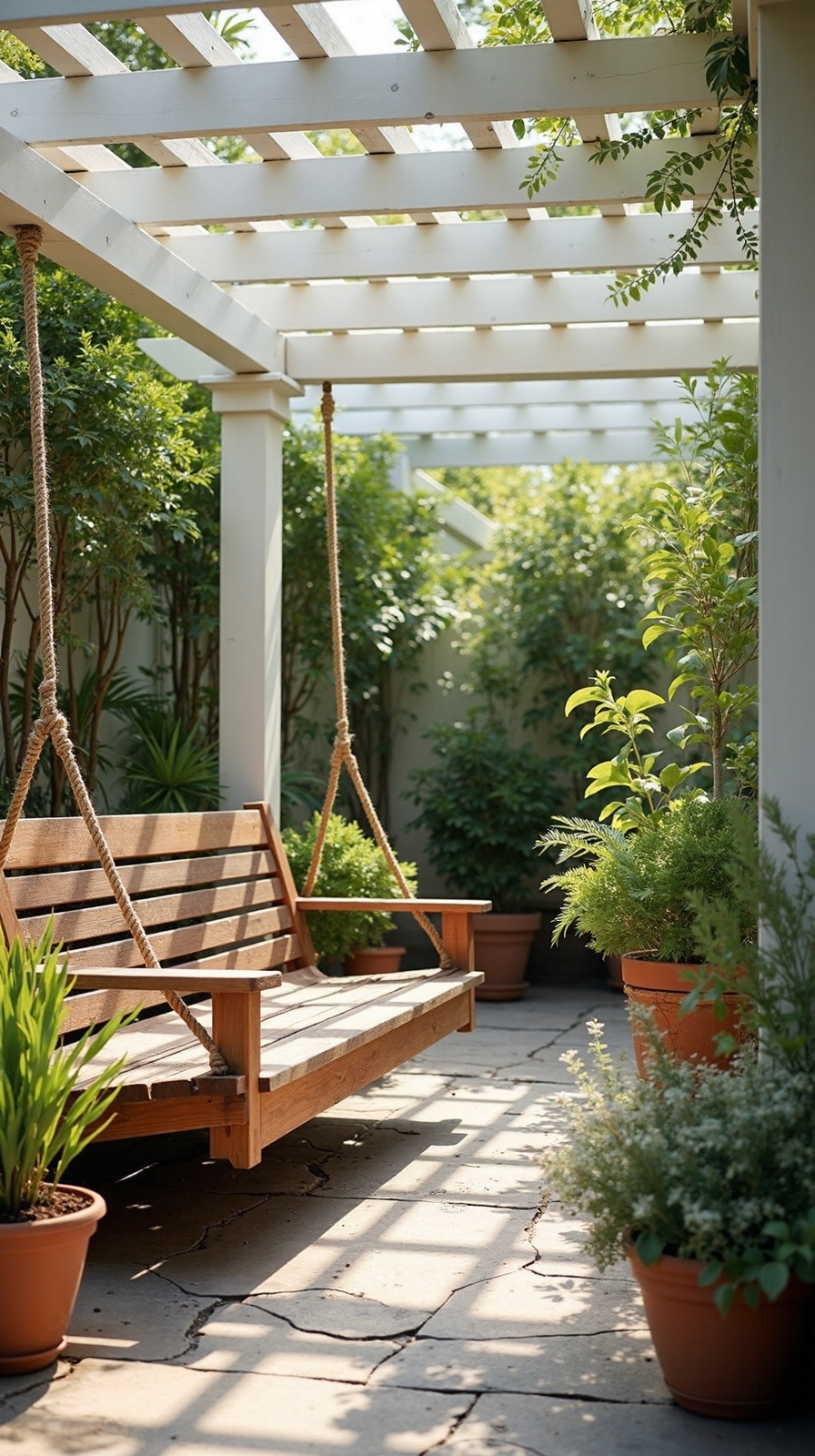 relaxing suspended patio swing bench