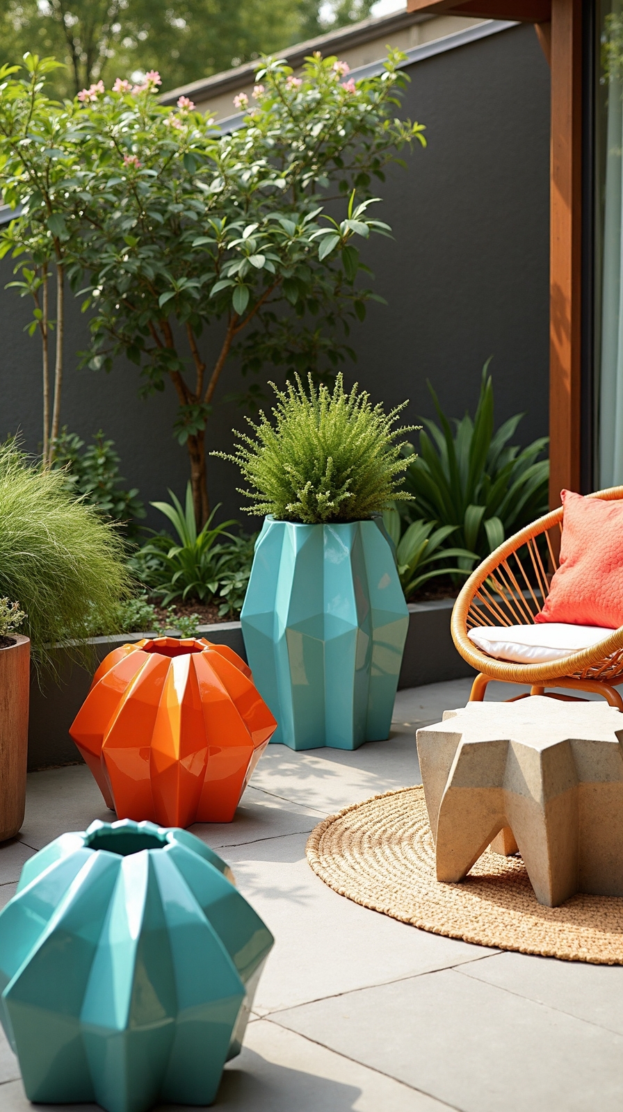 retro futuristic geometric garden design