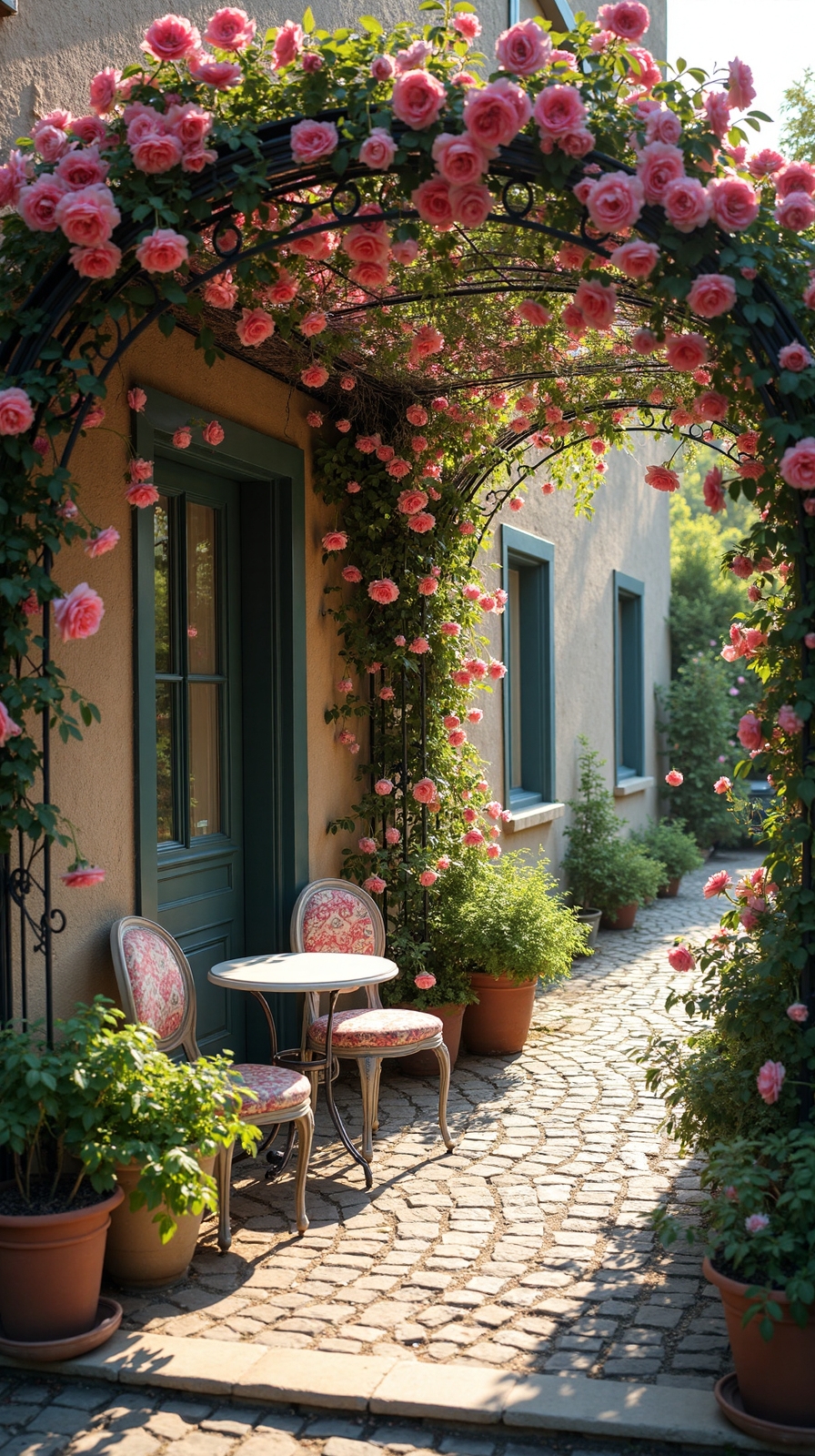 romantic climbing rose trellis garden