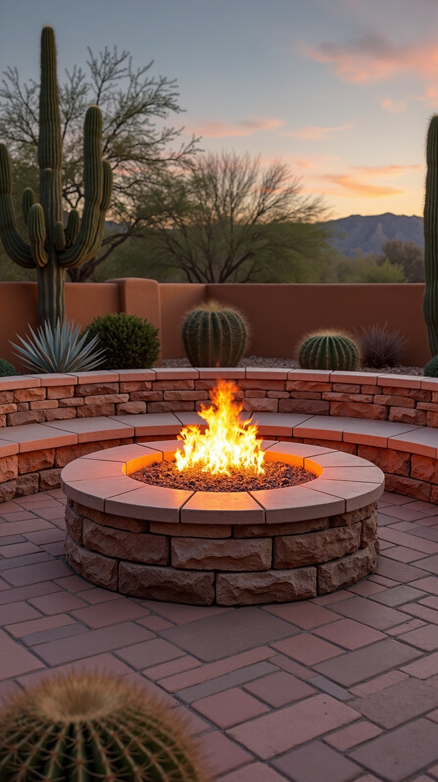 rustic adobe fire pit gathering