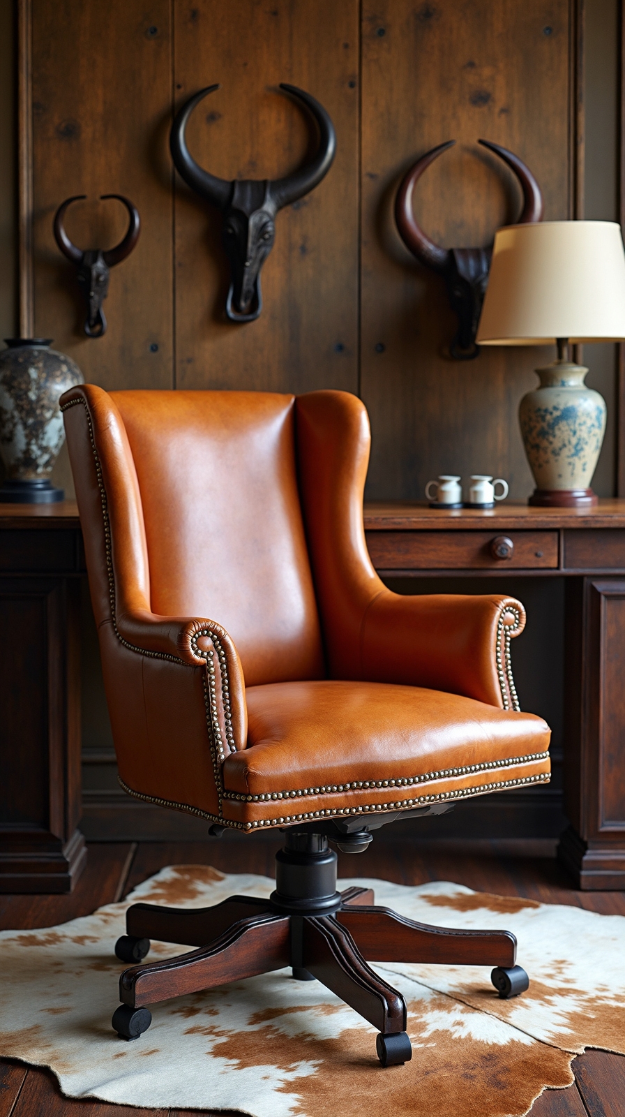 rustic aged leather tufted accents