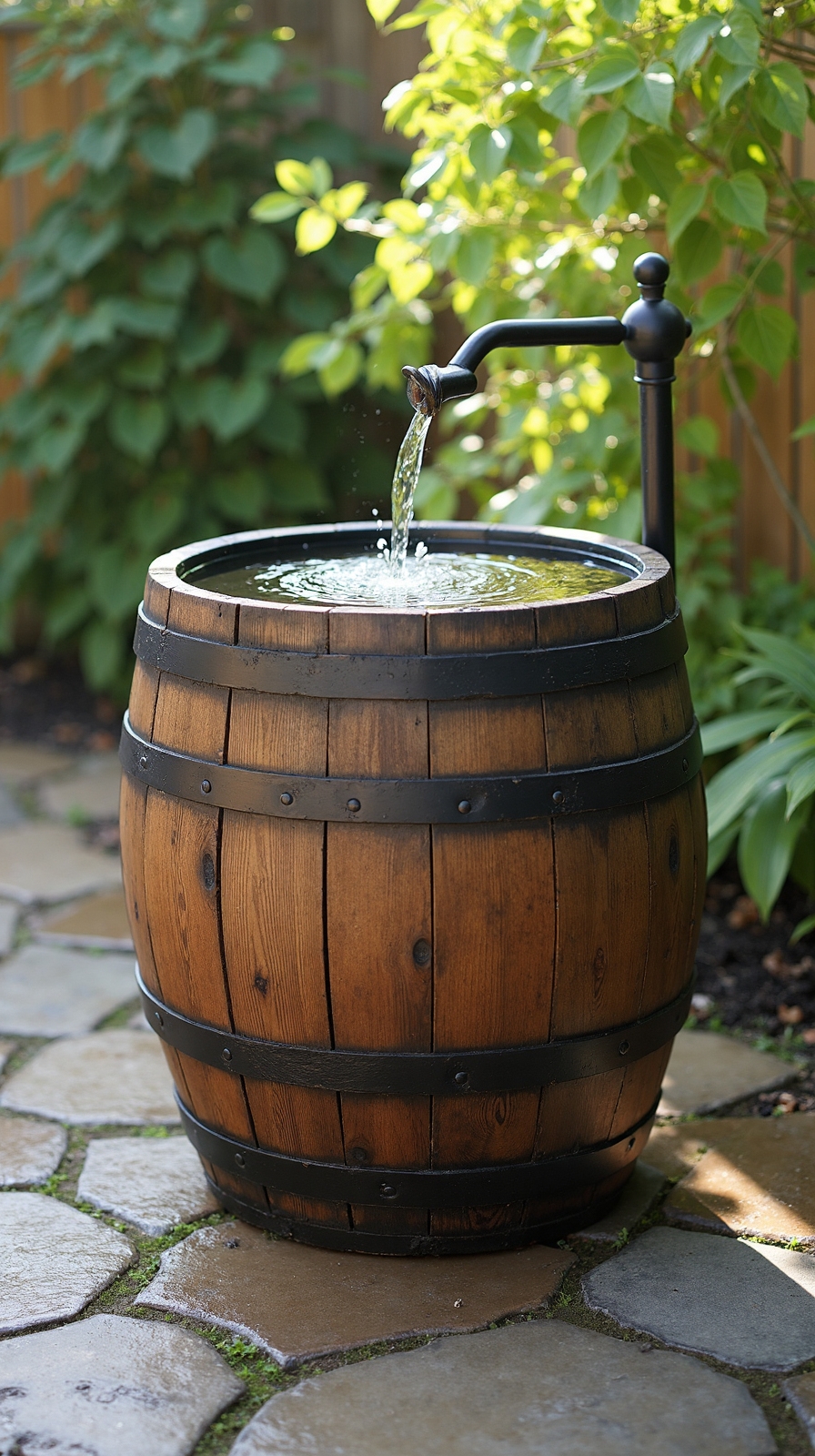 rustic charm wine barrel fountain
