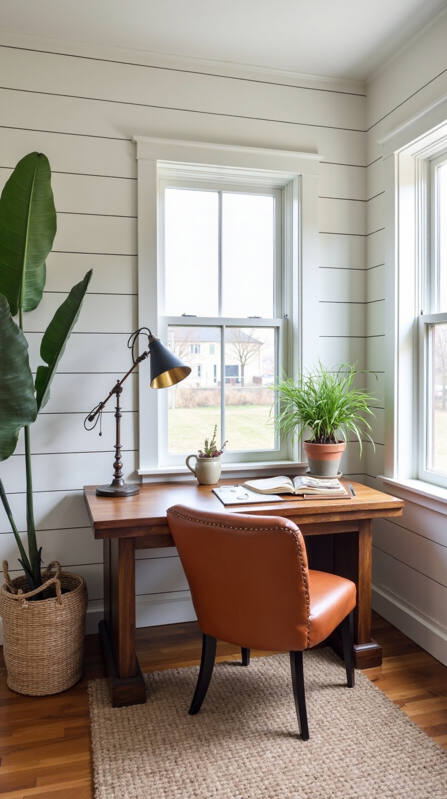 rustic charming workspace enhancing shiplap accent