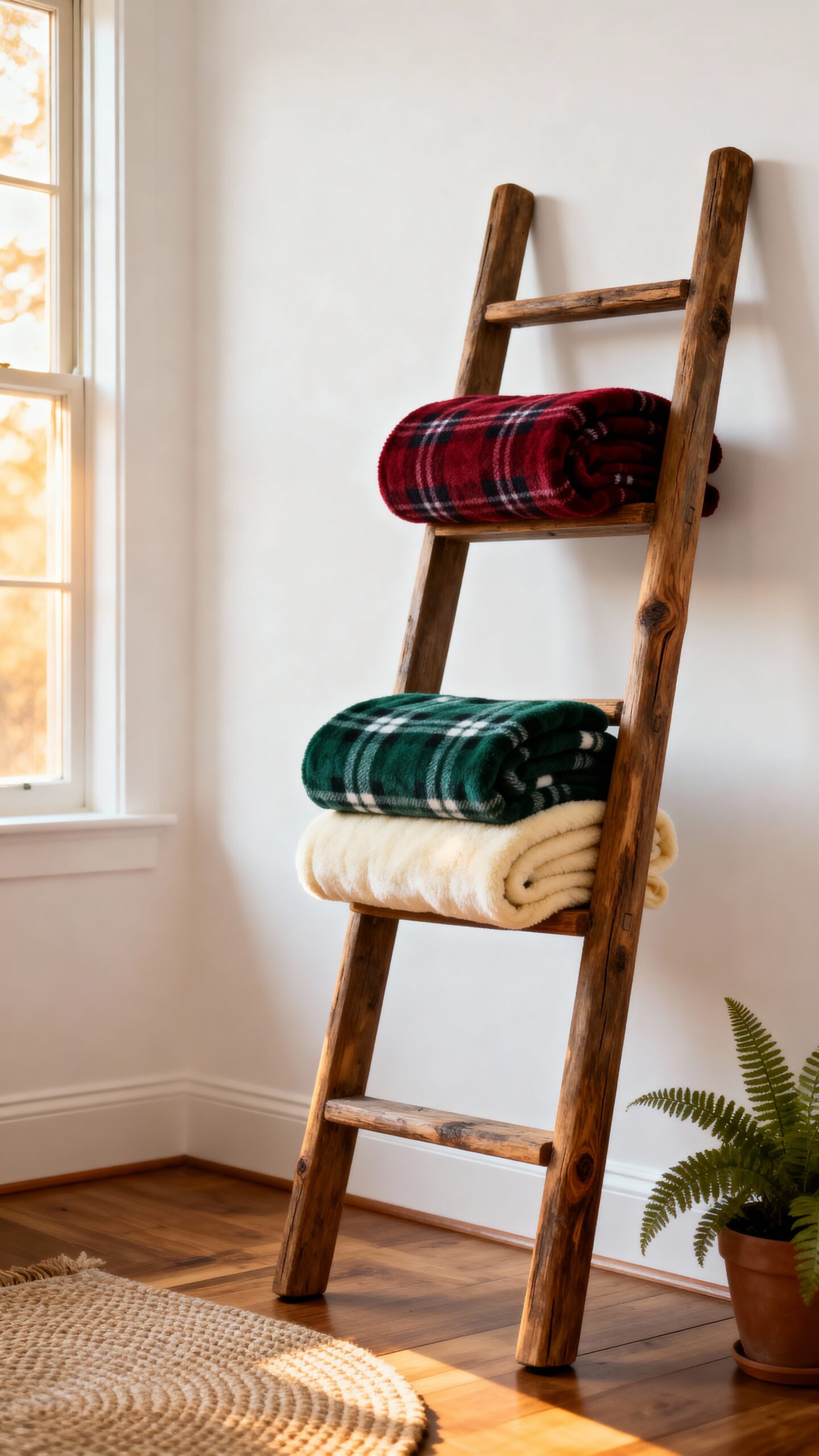 rustic cozy decorative functional blanket storage