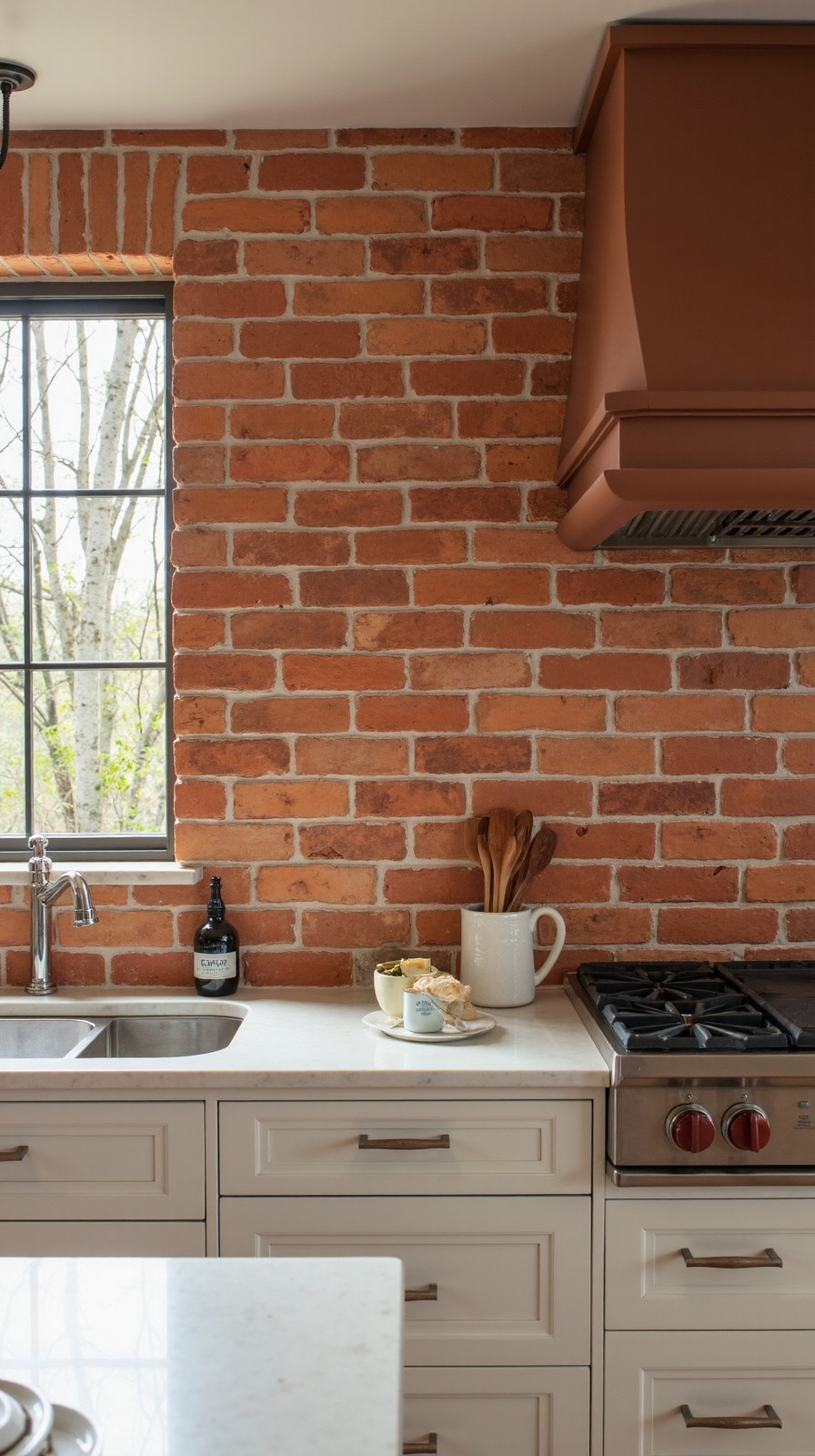 rustic earthy subway tile backsplash