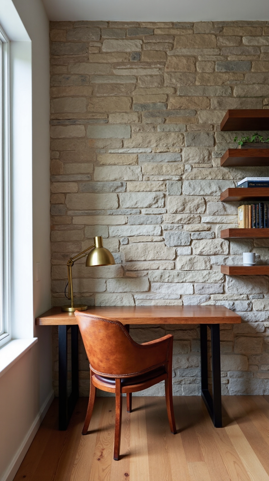 rustic elegance stone veneer office space