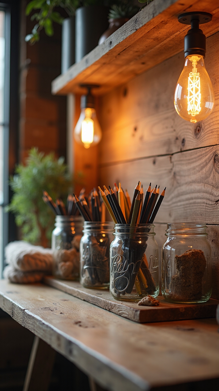 rustic functional desk organizers and lighting