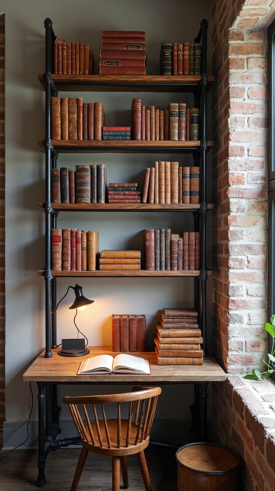 rustic industrial library workspace design