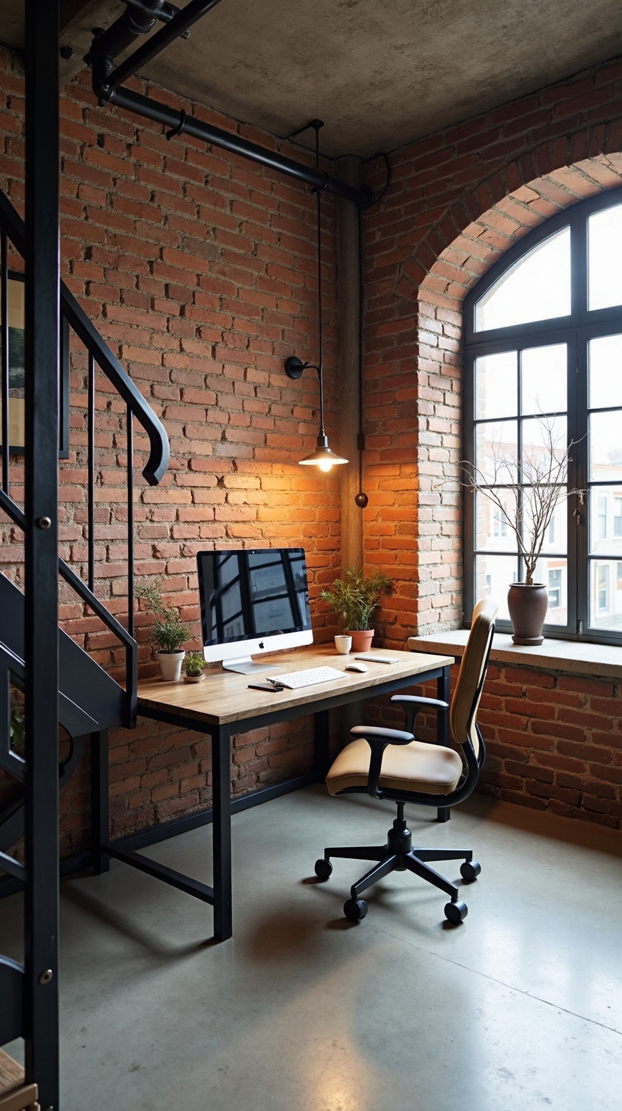 rustic industrial loft desk workspace