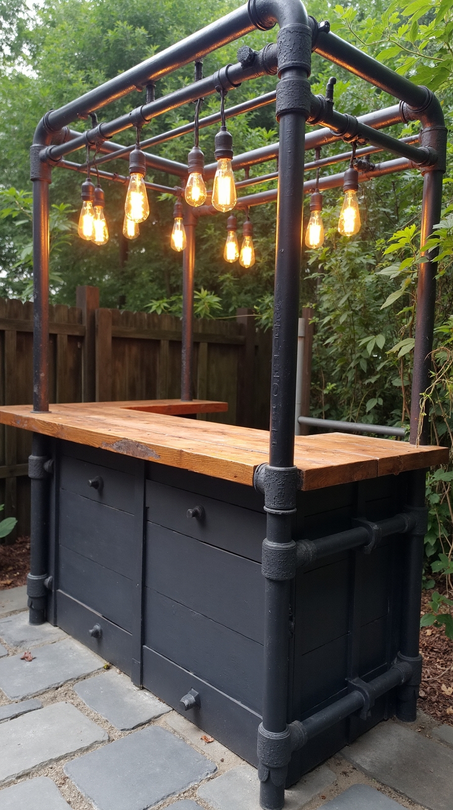 rustic industrial pipe wood bar