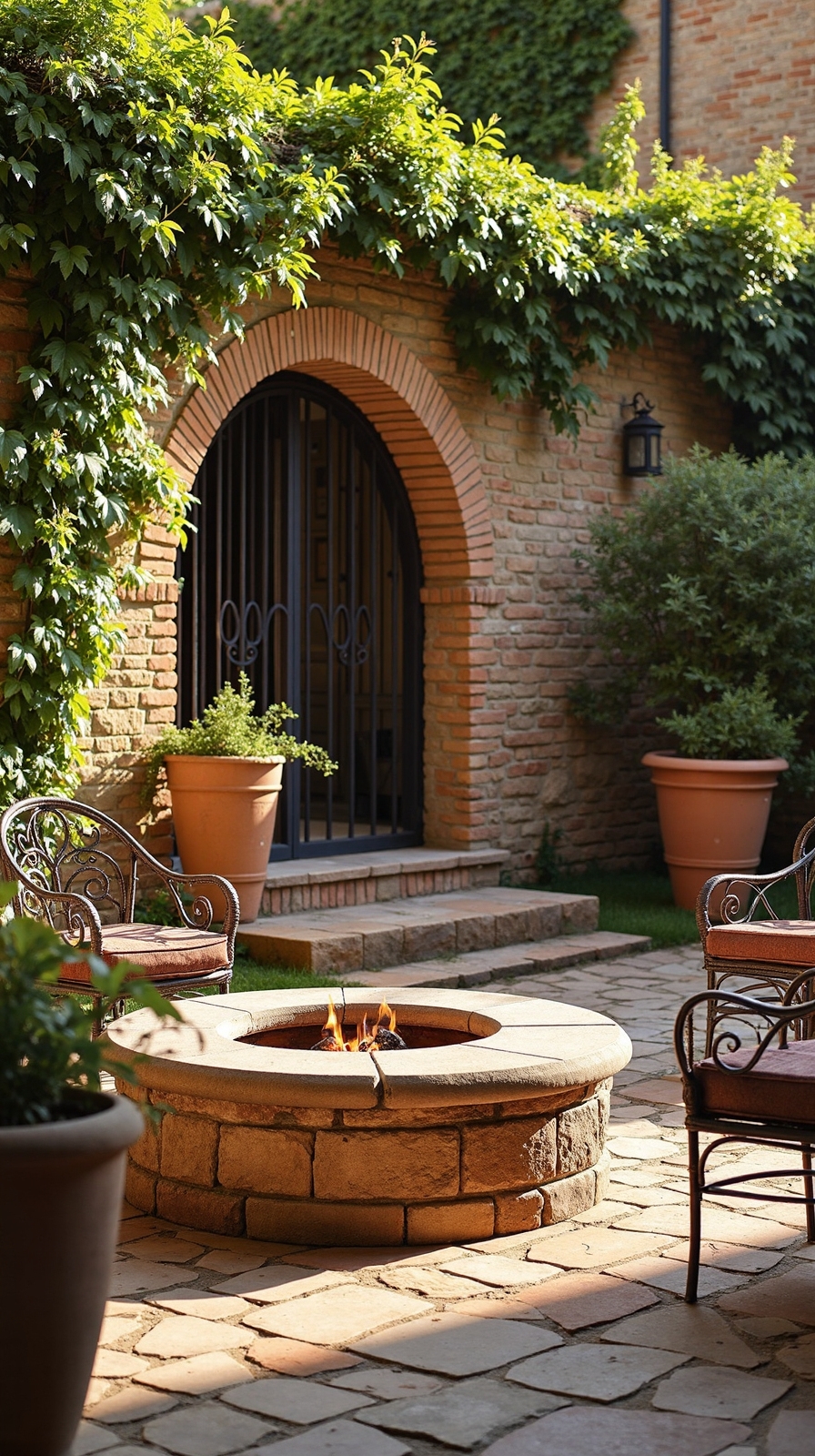 rustic mediterranean outdoor fire feature