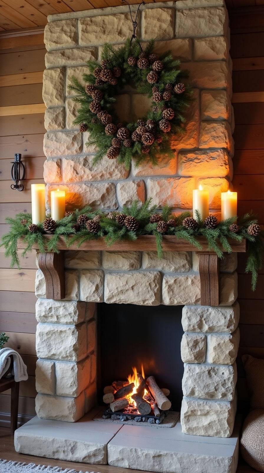 rustic nature inspired mantel decorations