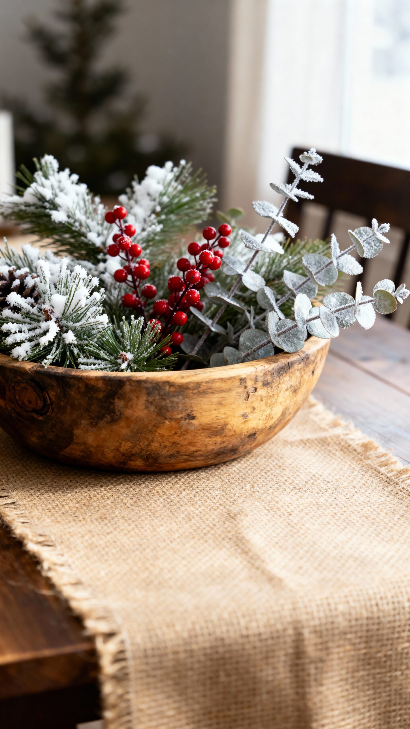 rustic nature inspired winter centerpiece