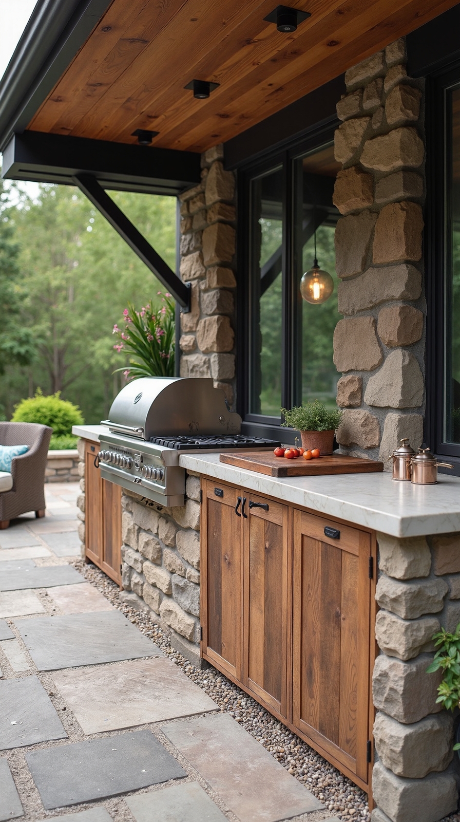 rustic outdoor kitchen with weathered wood