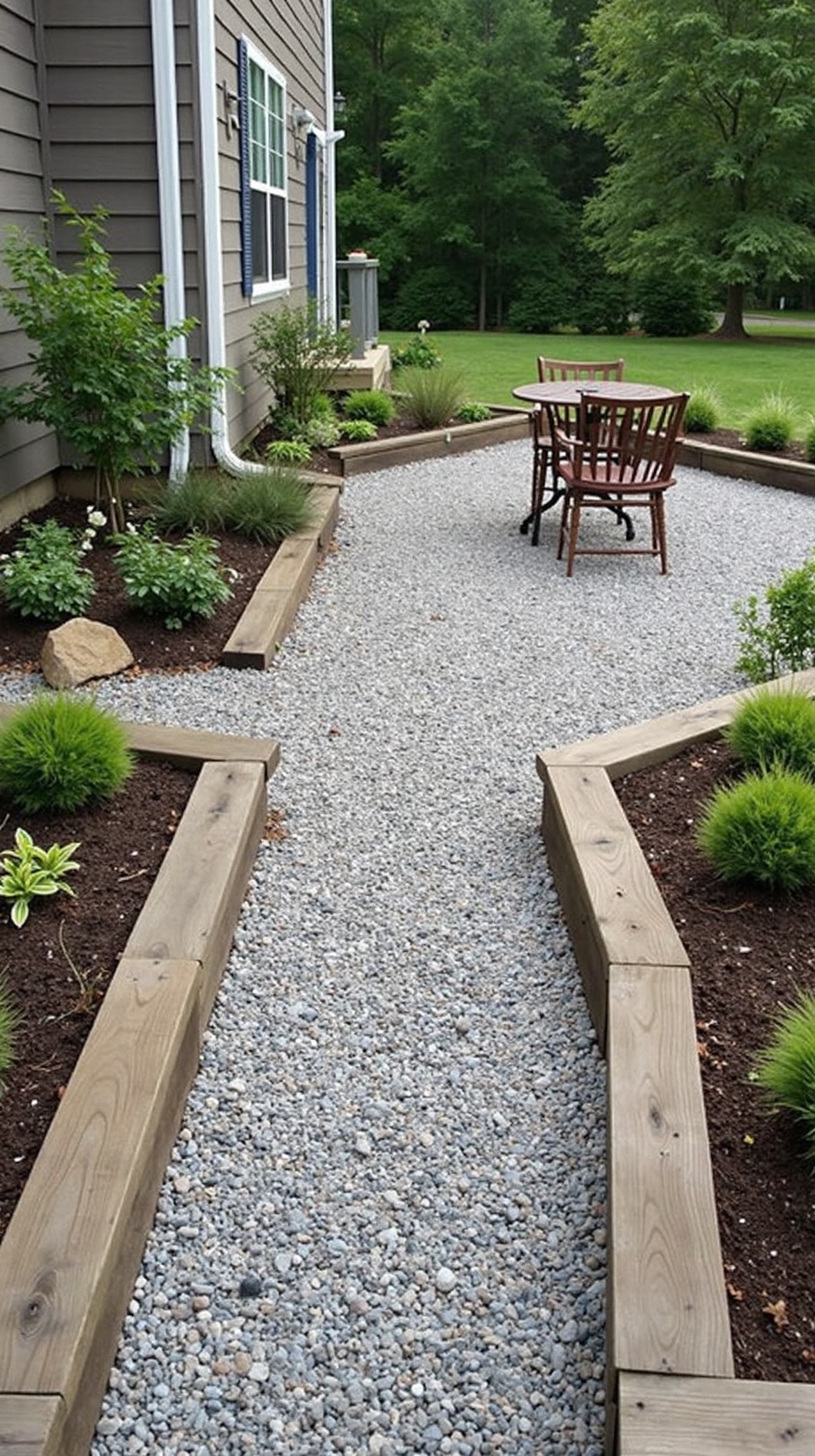 rustic raised gravel patio construction