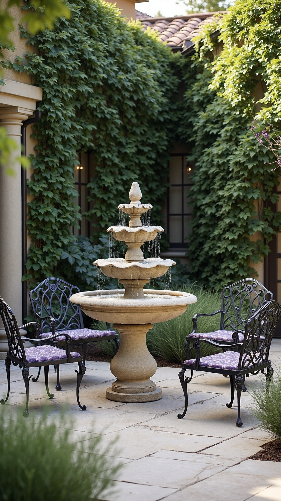 rustic stone fountain enchanting patio centerpiece