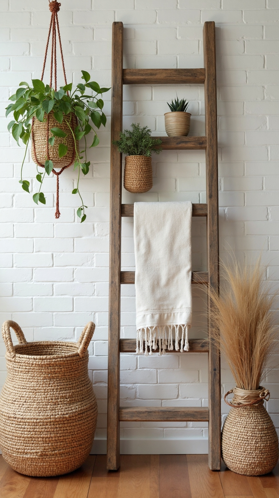 rustic vertical bathroom towel storage