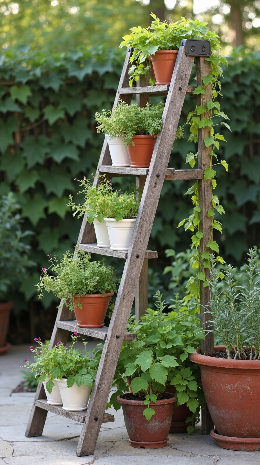 rustic vintage ladder plant display