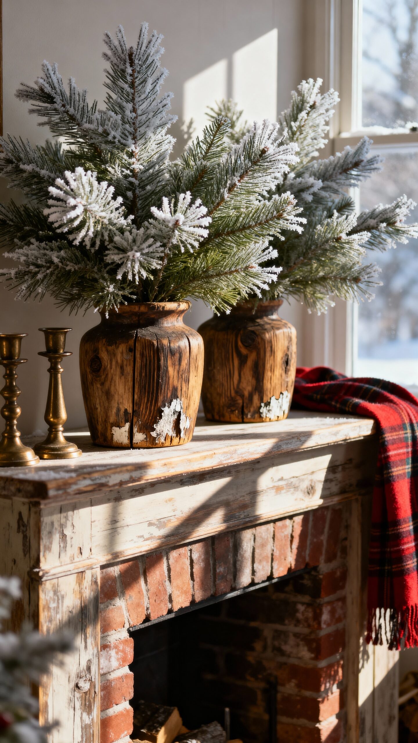 rustic winter greenery farmhouse displays